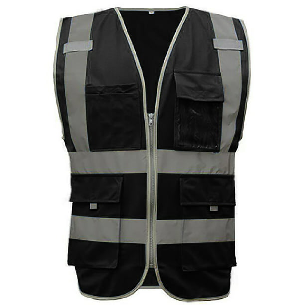 US Unisex Mens Safety Vest High Visibility Zipper Reflective Stripes Jacket Tops